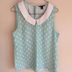 Forever 21 Kitty Cat Blouse with Peter Pan Collar